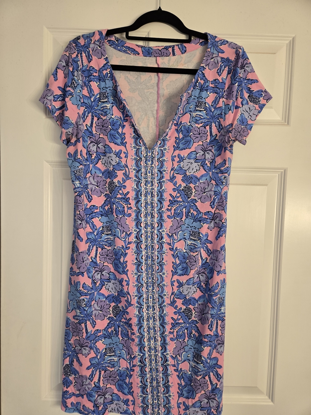 Lilly Pulitzer Pink Midi Dress with Blue Floral Print